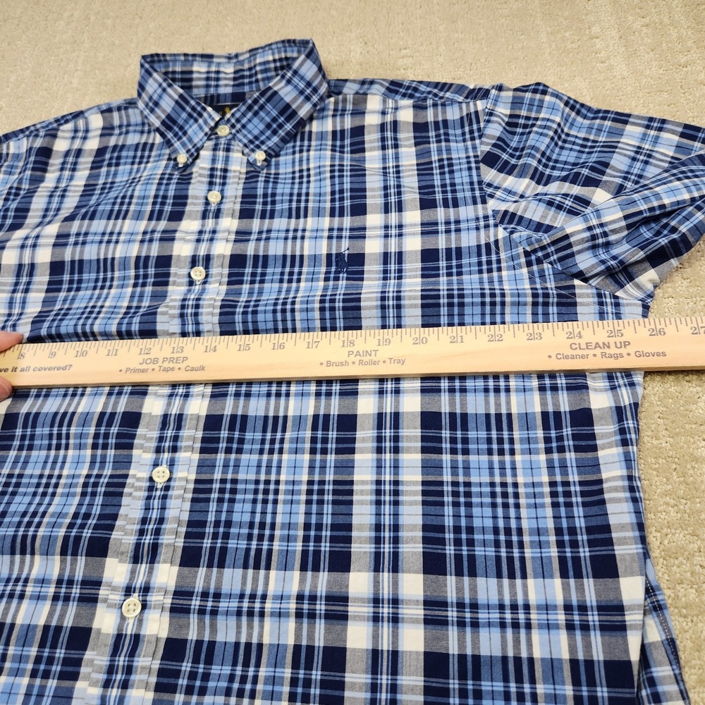 Polo Ralph Lauren Shirt Men XL‎ Blue Windowpane Plaid Button Down Poplin Cotton - Picture 5 of 9